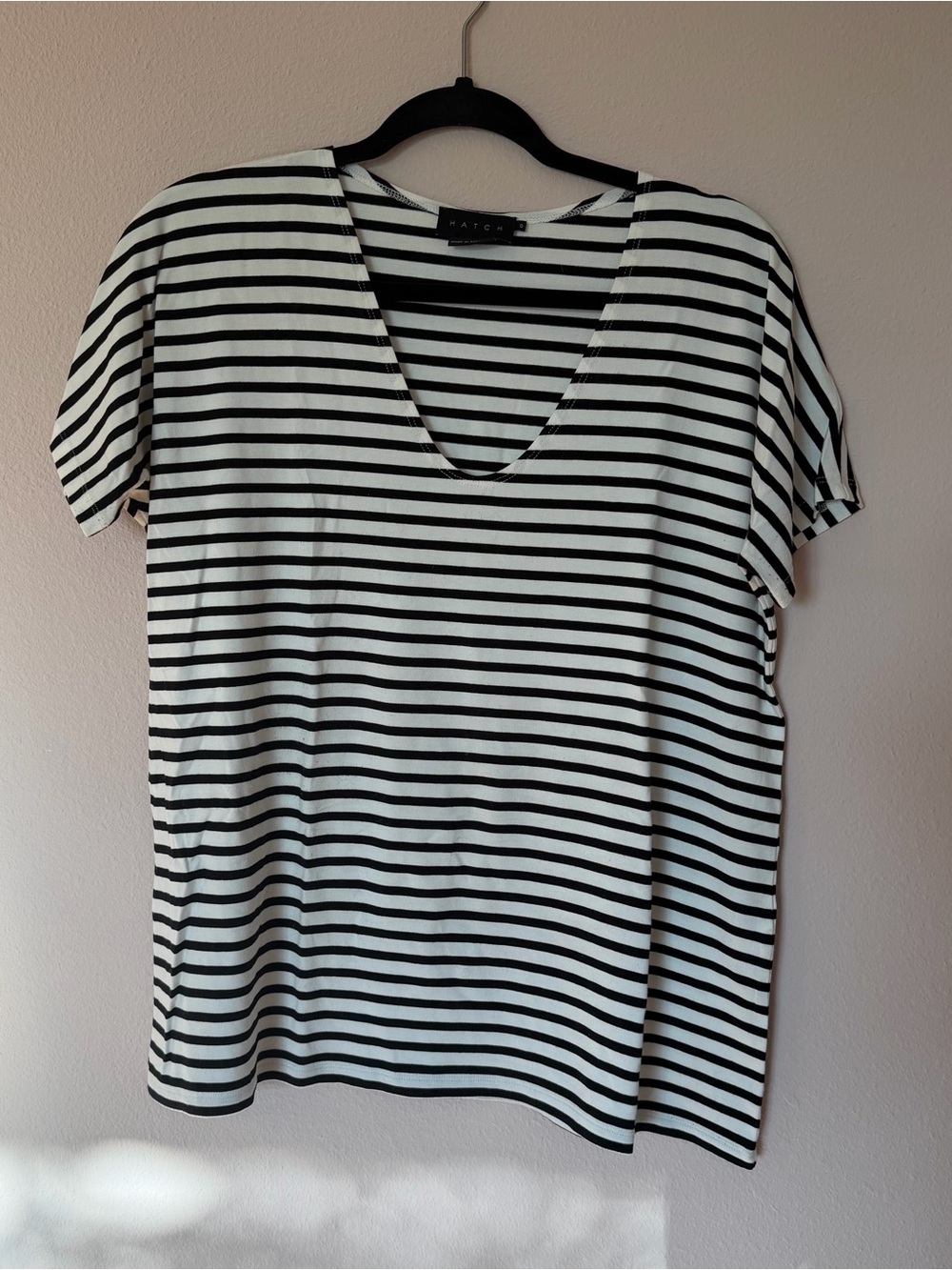 Hatch Maternity Black & White Striped V-Neck Top